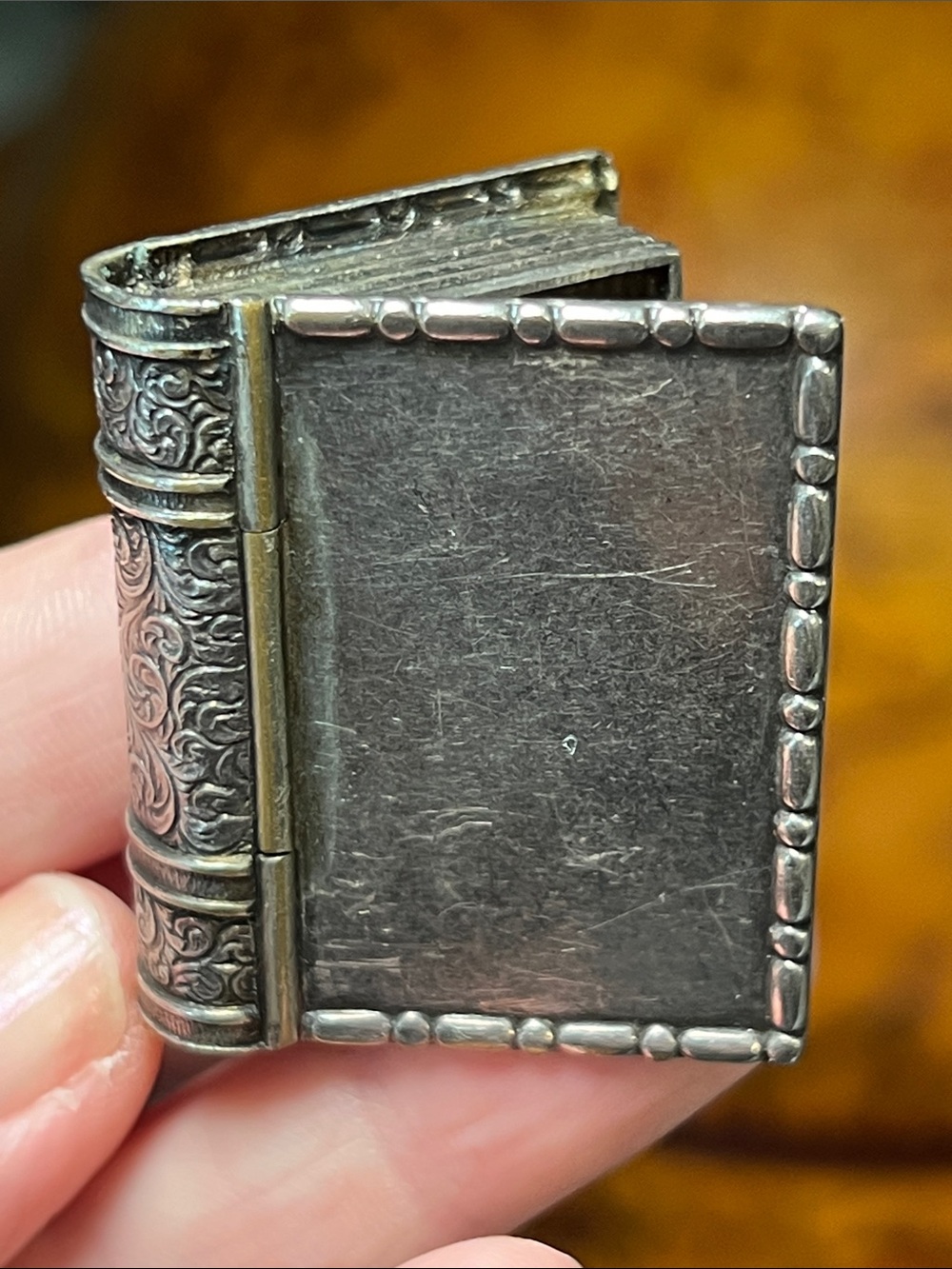 Vintage Bibliophile Novelty Silver Plated Miniature Book Shaped Trinket Box